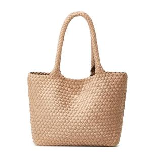 Khaki Woven Tote Bag: Stylish Vegan Leather Purse