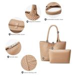 Khaki Woven Tote Bag: Stylish Vegan Leather Purse