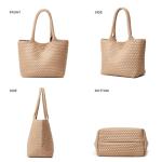 Khaki Woven Tote Bag: Stylish Vegan Leather Purse