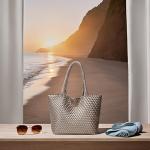 Khaki Woven Tote Bag: Stylish Vegan Leather Purse