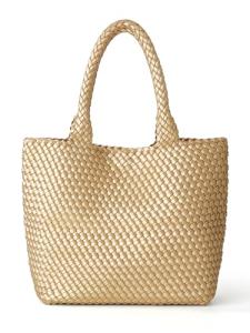 AUACDIY Woven Tote Bag for Women Fashion Woven Bags for Women Shoulder Bag Vegan Leather Handbags Large Work Travel Beach Tote Bags With Purse Golden