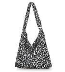 Covelin Women's Retro Large Size Canvas Shoulder Bag Hobo Crossbody Handbag Casual Tote Leopard White