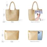 AUACDIY Woven Tote Bag for Women Fashion Woven Bags for Women Shoulder Bag Vegan Leather Handbags Large Work Travel Beach Tote Bags With Purse Golden