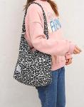 Covelin Women's Retro Large Size Canvas Shoulder Bag Hobo Crossbody Handbag Casual Tote Leopard White