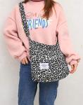 Covelin Women's Retro Large Size Canvas Shoulder Bag Hobo Crossbody Handbag Casual Tote Leopard White