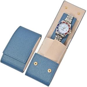 Travel Leather Watch Pouch/Watch Travel Case with Suede Lining/Luxury Leather Travel Watch Case Single Watch Pouch for Men and Women