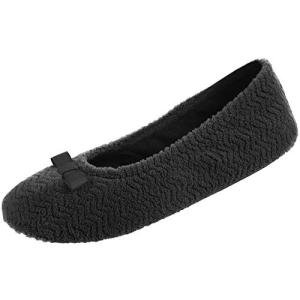 Isotoner Womens Moisture Wicking And Suede Sole For Comfort Ballet Flat Slipper, Black, 9.5-10.5 US