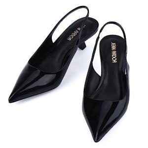JENN ARDOR Black Slingback Kitten Heels Low Heeled Dressy Kitty Pumps for Women Going Out Short Sandals Fashion Casual Bridal Shoes Size 9