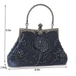 Womens Vintage Floral Beaded Rhinestone Embroidery Clutch Sequin Crossbody Bag Evening Handbag for Bridal Wedding Party Prom