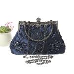Womens Vintage Floral Beaded Rhinestone Embroidery Clutch Sequin Crossbody Bag Evening Handbag for Bridal Wedding Party Prom