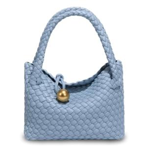 KaloKalo Small Woven Handbag Women Top-Handle Hobo Bag Purse Vegan Leather Luxurious Soft Casual Classic Fashion Shoulder Crossbody Bags Clutch with Gold Ball Clasp Gift for Her (Sky Blue)