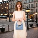 KaloKalo Small Woven Handbag Women Top-Handle Hobo Bag Purse Vegan Leather Luxurious Soft Casual Classic Fashion Shoulder Crossbody Bags Clutch with Gold Ball Clasp Gift for Her (Sky Blue)
