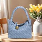 KaloKalo Small Woven Handbag Women Top-Handle Hobo Bag Purse Vegan Leather Luxurious Soft Casual Classic Fashion Shoulder Crossbody Bags Clutch with Gold Ball Clasp Gift for Her (Sky Blue)