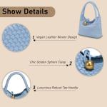 KaloKalo Small Woven Handbag Women Top-Handle Hobo Bag Purse Vegan Leather Luxurious Soft Casual Classic Fashion Shoulder Crossbody Bags Clutch with Gold Ball Clasp Gift for Her (Sky Blue)