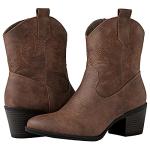 Camel Cowgirl Boots for Women with Chunky Heel