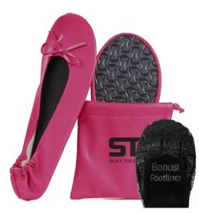 Silky Toes Foldable Flats for Women Purse Ballet Shoes Ballerina Slippers Magenta