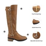 DREAM PAIRS Women's Knee-High Boots Comfortable Chunky Block Heel Round Toe Side Zipper Riding Fashion Buckles Biker Motorcycle Boots,Size 9,Camel,UTAH