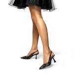 JORISTIMO Black Womens Slingback Kitten Heels Mesh with Beads and Sequins Embroidered Closed Pointed Toe Slip On Pumps WeddingSize 8.5
