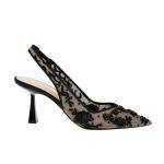 JORISTIMO Black Womens Slingback Kitten Heels Mesh with Beads and Sequins Embroidered Closed Pointed Toe Slip On Pumps WeddingSize 8.5