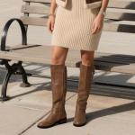 DREAM PAIRS Women's Knee-High Boots Comfortable Chunky Block Heel Round Toe Side Zipper Riding Fashion Buckles Biker Motorcycle Boots,Size 9,Camel,UTAH