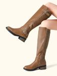 DREAM PAIRS Women's Knee-High Boots Comfortable Chunky Block Heel Round Toe Side Zipper Riding Fashion Buckles Biker Motorcycle Boots,Size 9,Camel,UTAH