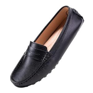 BEAUSEEN Black Penny Loafers for Women Size 7 Genuine Leather Women's Driving Loafers,7 US