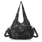 Angel Barcelo Purses and Handbags Women Tote Shoulder Top Handle Satchel Hobo Bags Fashion Washed Leather Purse Black Grey