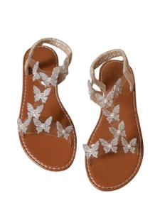 Floerns Women's Elegant Rhinestone Butterfly Transparent Elastic Strap Summer Flat Sandals Brown 9