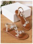 Floerns Women's Elegant Rhinestone Butterfly Transparent Elastic Strap Summer Flat Sandals Brown 9