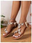 Floerns Women's Elegant Rhinestone Butterfly Transparent Elastic Strap Summer Flat Sandals Brown 9