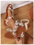 Floerns Women's Elegant Rhinestone Butterfly Transparent Elastic Strap Summer Flat Sandals Brown 9