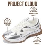 Project Cloud Trendy Sneakers for Women - Memory Foam and Non-Slip Comfortable Casual Ladies Shoes for Womens Fashion Sneakers - Lightweight Lace-up Shoes (LECCO, SILV, 7) Silver