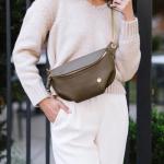 Belt Bag for Women - Catherine Vegan Leather Belt Bag by MODERN+CHIC, Luxury Crossbody Bag with Adjustable Chain Strap, Gold Hardware and Interior Pocket, Chest Bag for Fashion & Travel (Olive Green)