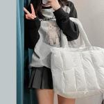 Zhoujazbb Puffer Tote Bag For Women Luxury Quilted Puffy Handbag Light Winter Shoulder Bag