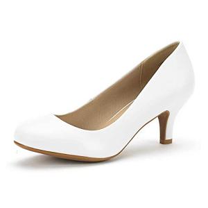 LUVLY Women’s White Low Heel Dress Pumps