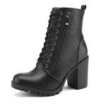 DREAM PAIRS Women's Black Lace-Up Chunky Heel Boots