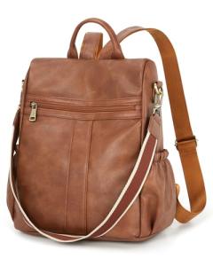 Missnine Brown PU Leather Convertible Backpack Purse