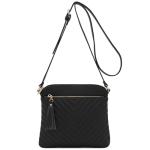 Chevron Quilted Crossbody Bag with Tassel (Black)