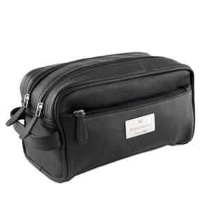 Black Leather Toiletry Bag - Stylish Travel Organizer