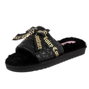 Juicy Couture Black Faux Fur Slide Sandals