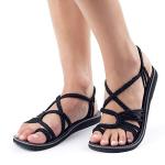 Plaka Black Palm Leaf Summer Sandals for Women