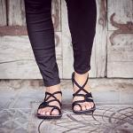 Plaka Black Palm Leaf Summer Sandals for Women