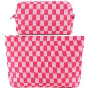 Checkered Makeup Bag Set for Travel & Purse