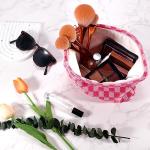 Checkered Makeup Bag Set for Travel & Purse