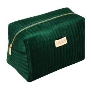 Emerald Green Plush Velvet Makeup Bag for Travel