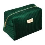 Emerald Green Plush Velvet Makeup Bag for Travel