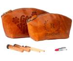 Custom Leather Makeup Bag with Engraved Initials