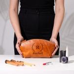 Custom Leather Makeup Bag with Engraved Initials