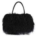 Luxury Black Lamb Fur Handbag with Leather Handles