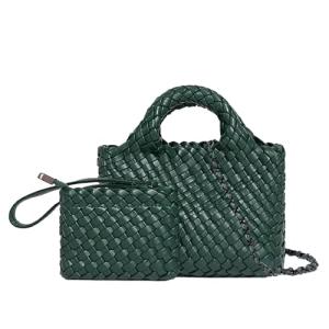 Chic Dark Green Woven Tote with Coin Purse